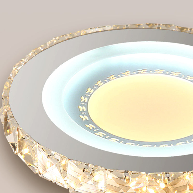 Plafonnier LED moderne en cristal et acier inoxydable - Forme circulaire