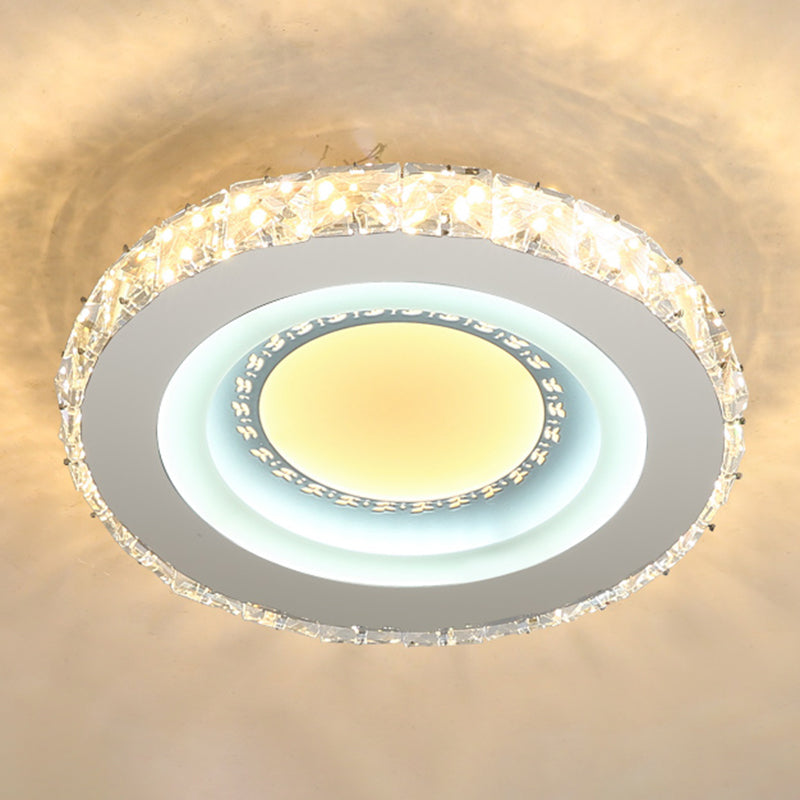 Plafonnier LED moderne en cristal et acier inoxydable - Forme circulaire