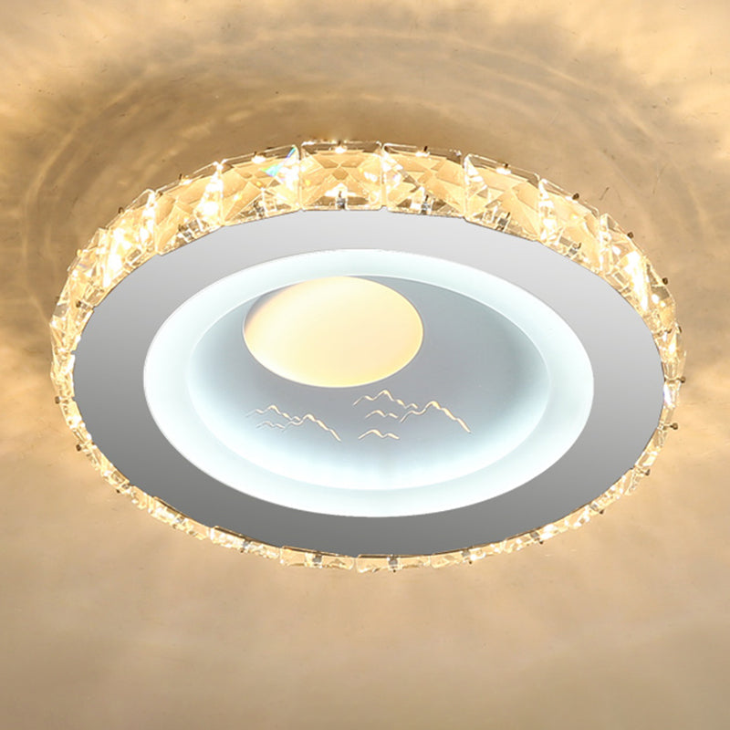 Plafonnier LED moderne en cristal et acier inoxydable - Forme circulaire