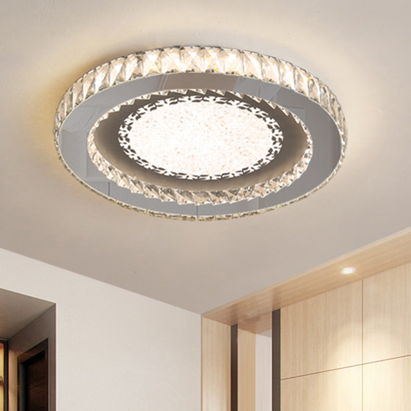 Contemporary Crystal LED Bedroom Ceiling Light in Stainless-Steel Flush Mount