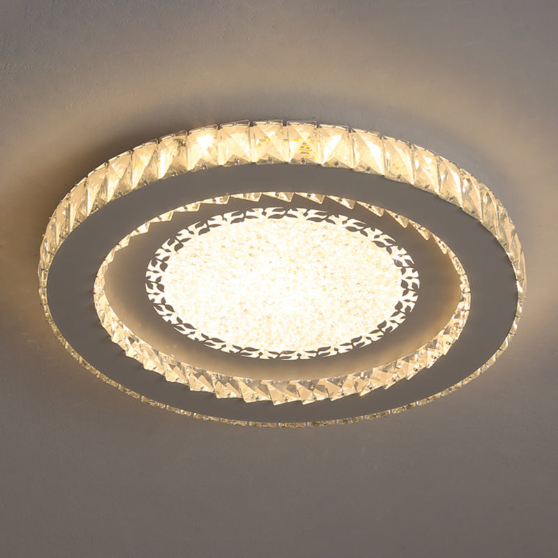 Contemporary Crystal LED Bedroom Ceiling Light in Stainless-Steel Flush Mount