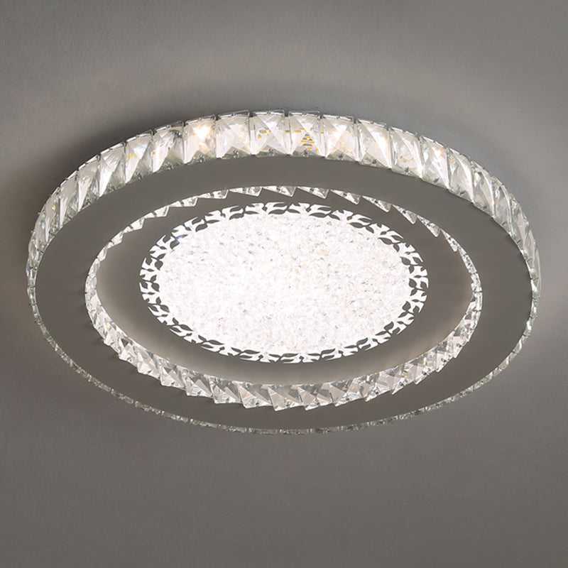 Contemporary Crystal LED Bedroom Ceiling Light in Stainless-Steel Flush Mount