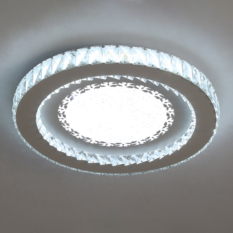 Contemporary Crystal LED Bedroom Ceiling Light in Stainless-Steel Flush Mount