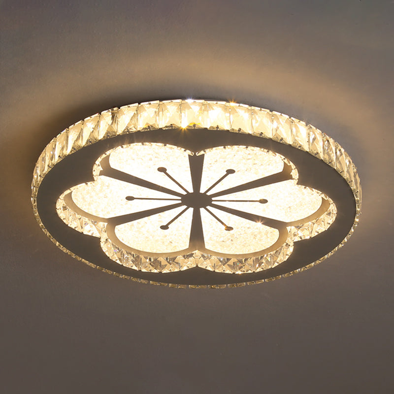 Contemporary Crystal LED Bedroom Ceiling Light in Stainless-Steel Flush Mount