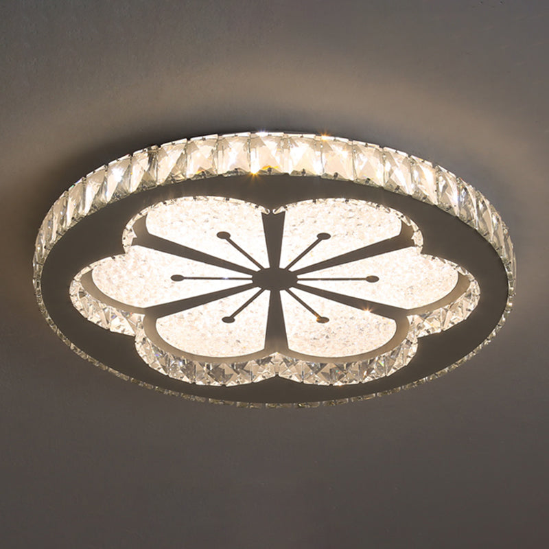 Contemporary Crystal LED Bedroom Ceiling Light in Stainless-Steel Flush Mount