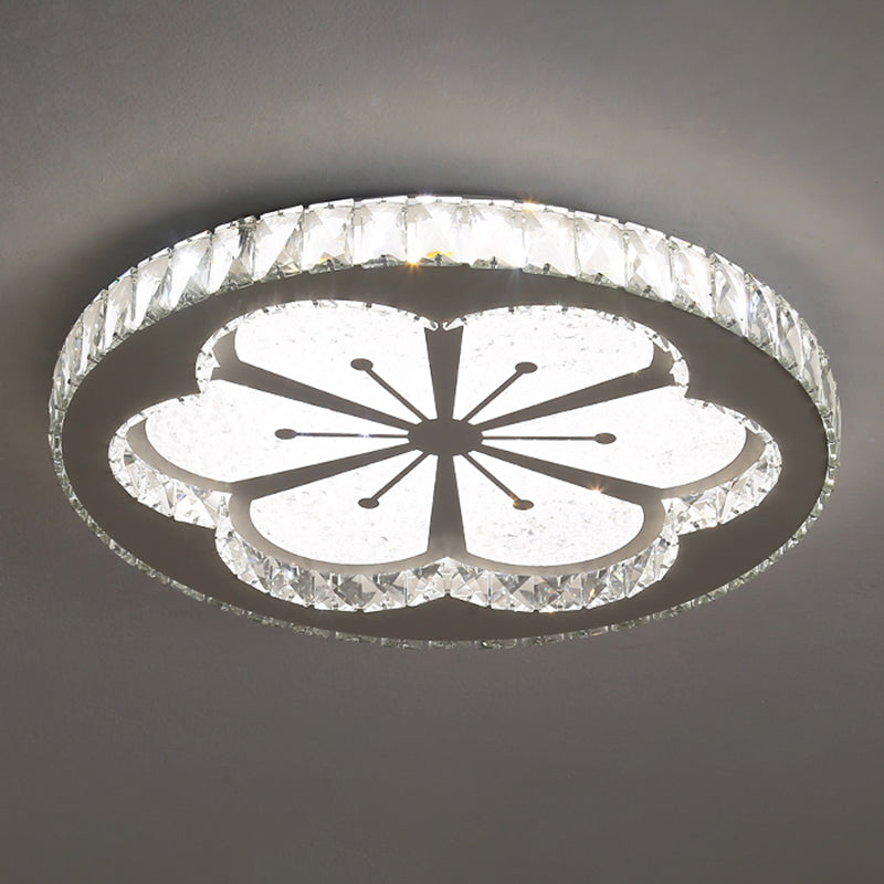 Contemporary Crystal LED Bedroom Ceiling Light in Stainless-Steel Flush Mount