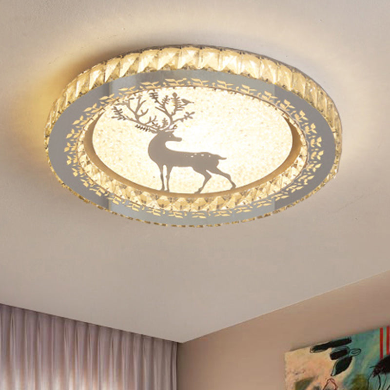 Contemporary Crystal LED Bedroom Ceiling Light in Stainless-Steel Flush Mount