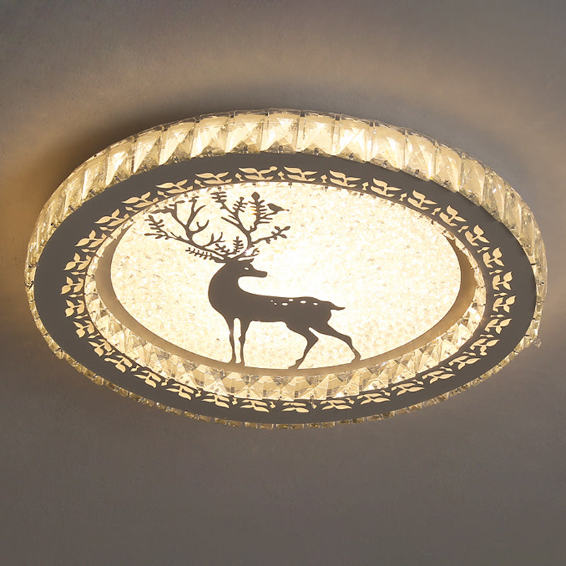 Contemporary Crystal LED Bedroom Ceiling Light in Stainless-Steel Flush Mount