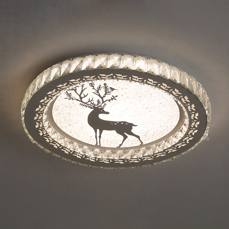 Contemporary Crystal LED Bedroom Ceiling Light in Stainless-Steel Flush Mount