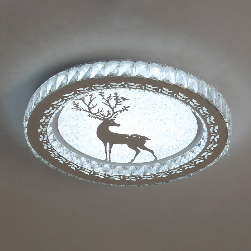 Contemporary Crystal LED Bedroom Ceiling Light in Stainless-Steel Flush Mount