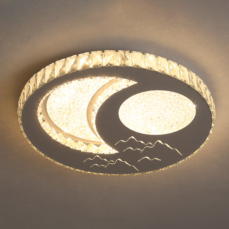 Contemporary Crystal LED Bedroom Ceiling Light in Stainless-Steel Flush Mount