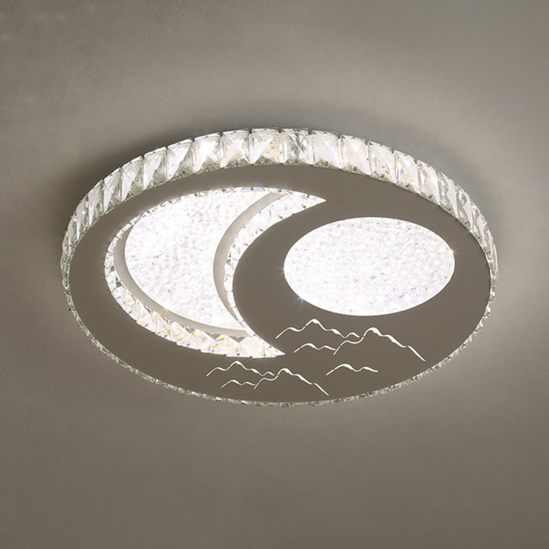 Contemporary Crystal LED Bedroom Ceiling Light in Stainless-Steel Flush Mount