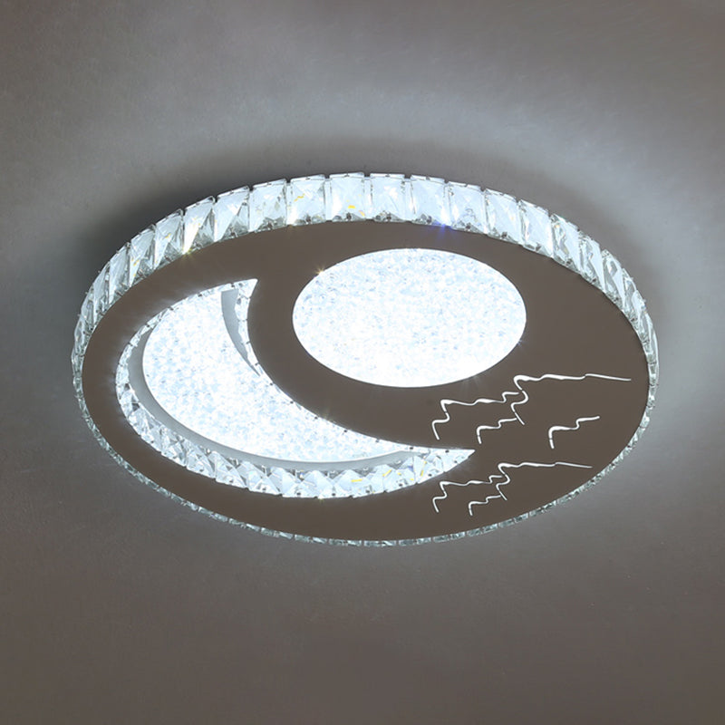 Contemporary Crystal LED Bedroom Ceiling Light in Stainless-Steel Flush Mount