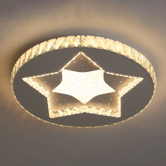 Contemporary Crystal LED Bedroom Ceiling Light in Stainless-Steel Flush Mount