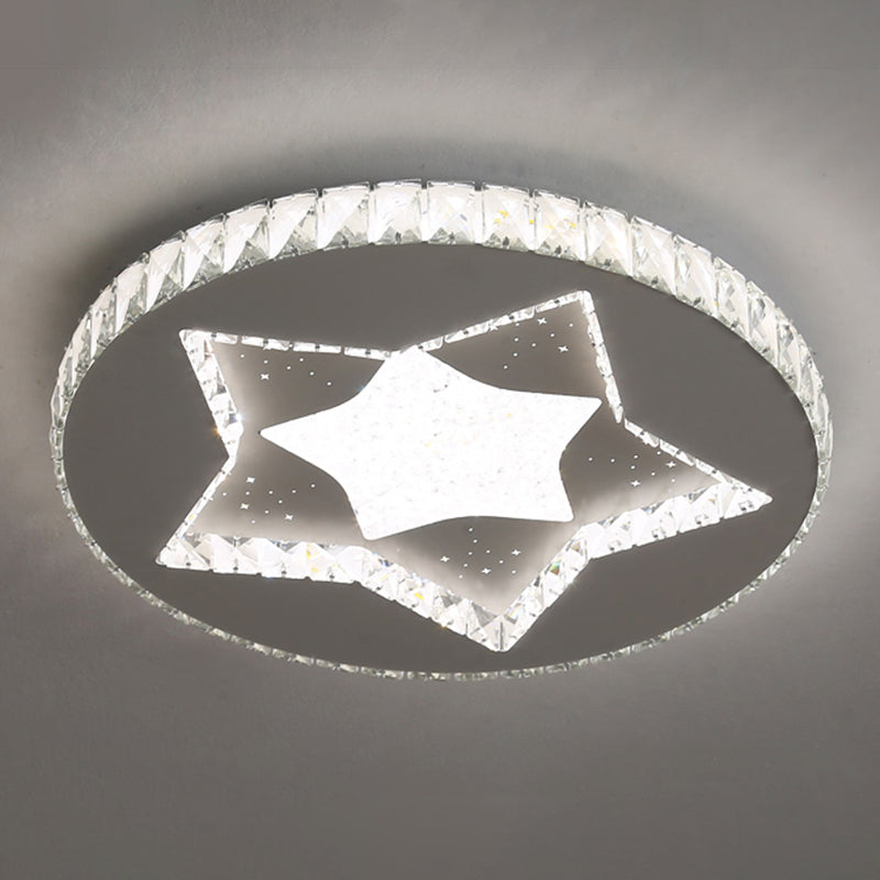 Contemporary Crystal LED Bedroom Ceiling Light in Stainless-Steel Flush Mount