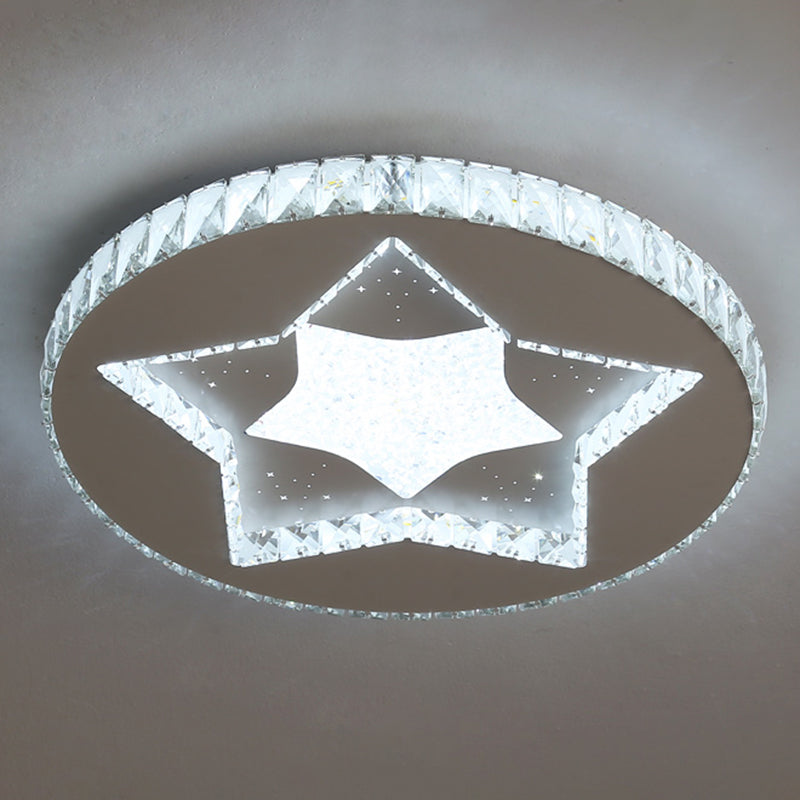 Contemporary Crystal LED Bedroom Ceiling Light in Stainless-Steel Flush Mount