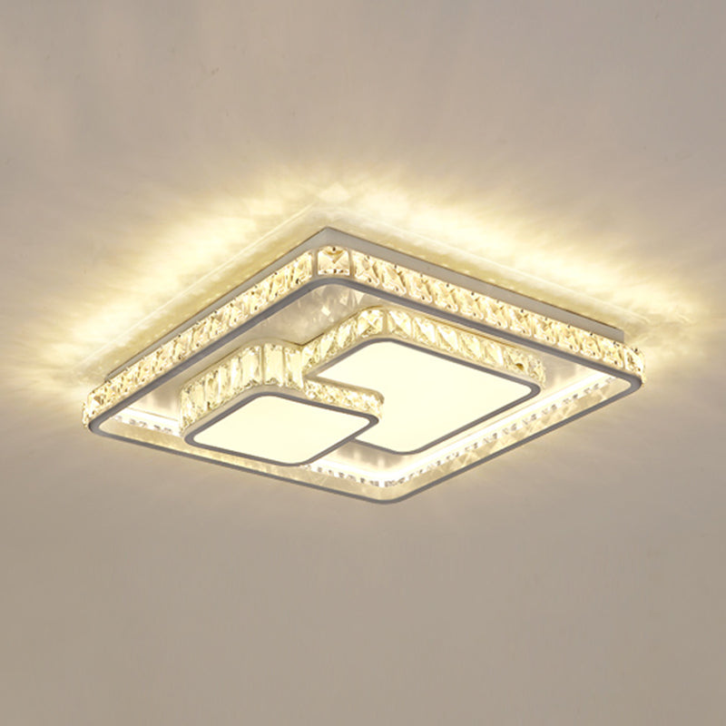 Simplicity Geometric LED Ceiling Light with Crystal Accents in Stainless Steel for Bedrooms