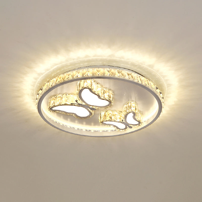 Simplicity Geometric LED Ceiling Light with Crystal Accents in Stainless Steel for Bedrooms