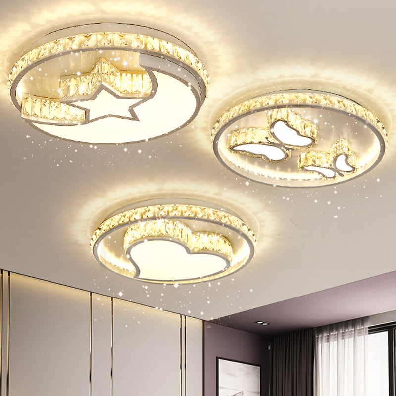 Simplicity Geometric LED Ceiling Light with Crystal Accents in Stainless Steel for Bedrooms