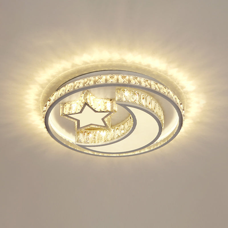 Simplicity Geometric LED Ceiling Light with Crystal Accents in Stainless Steel for Bedrooms