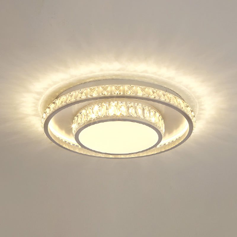 Simplicity Geometric LED Ceiling Light with Crystal Accents in Stainless Steel for Bedrooms