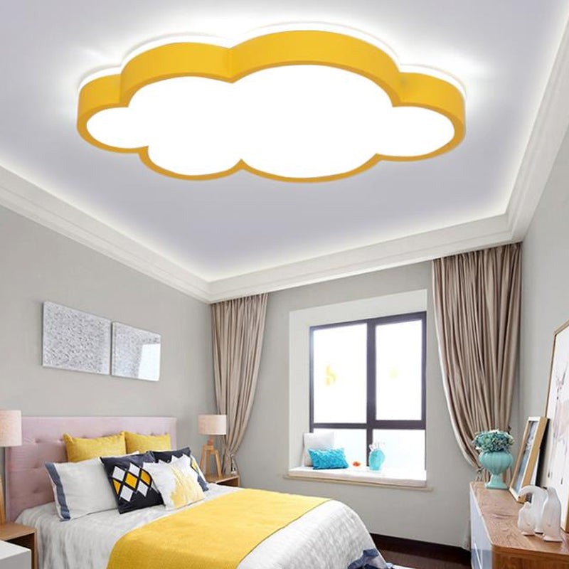 Cartoon Style LED Pendant Light for Bedroom Ceiling - Yellow/White Cloud Shade, Acrylic and Metal