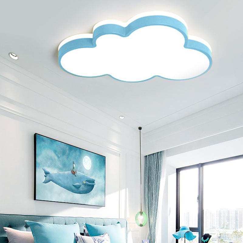 Cartoon Style LED Pendant Light for Bedroom Ceiling - Yellow/White Cloud Shade, Acrylic and Metal