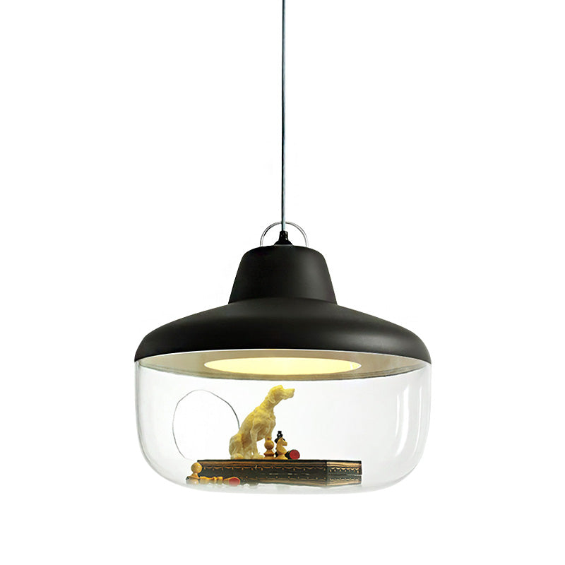 Macaron Style Black/Yellow Hanging Pendant Light for Dining Room with Clear Glass Shade