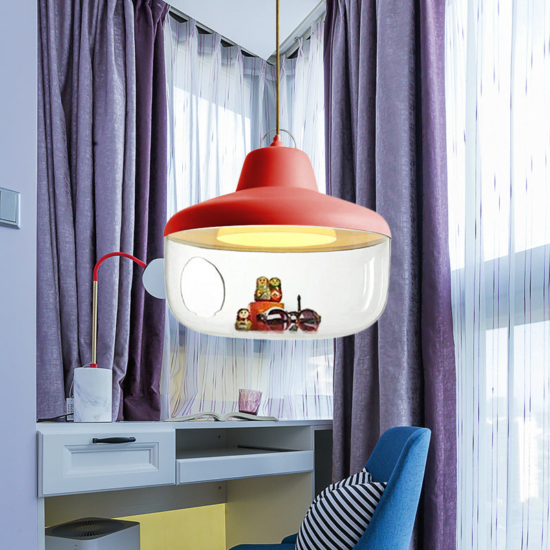 Macaron Style Black/Yellow Hanging Pendant Light for Dining Room with Clear Glass Shade