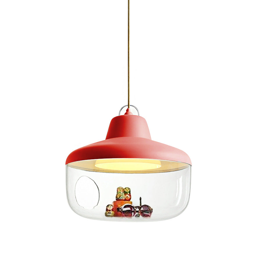 Macaron Style Black/Yellow Hanging Pendant Light for Dining Room with Clear Glass Shade