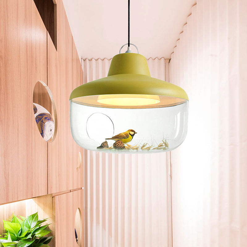 Macaron Style Black/Yellow Urn Pendant Light: Clear Glass Ceiling Lamp For Dining Room