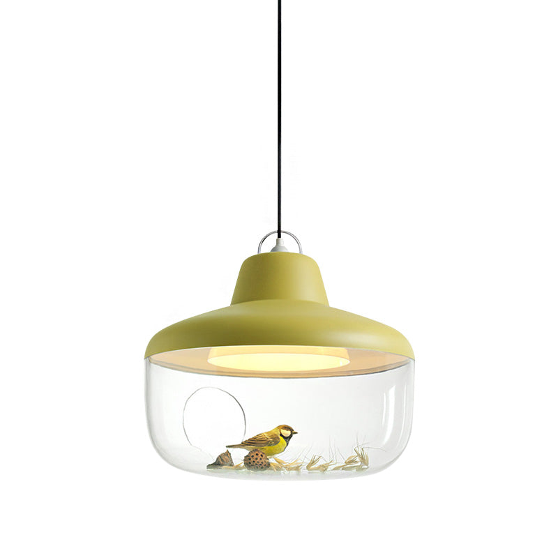 Macaron Style Black/Yellow Urn Pendant Light: Clear Glass Ceiling Lamp For Dining Room
