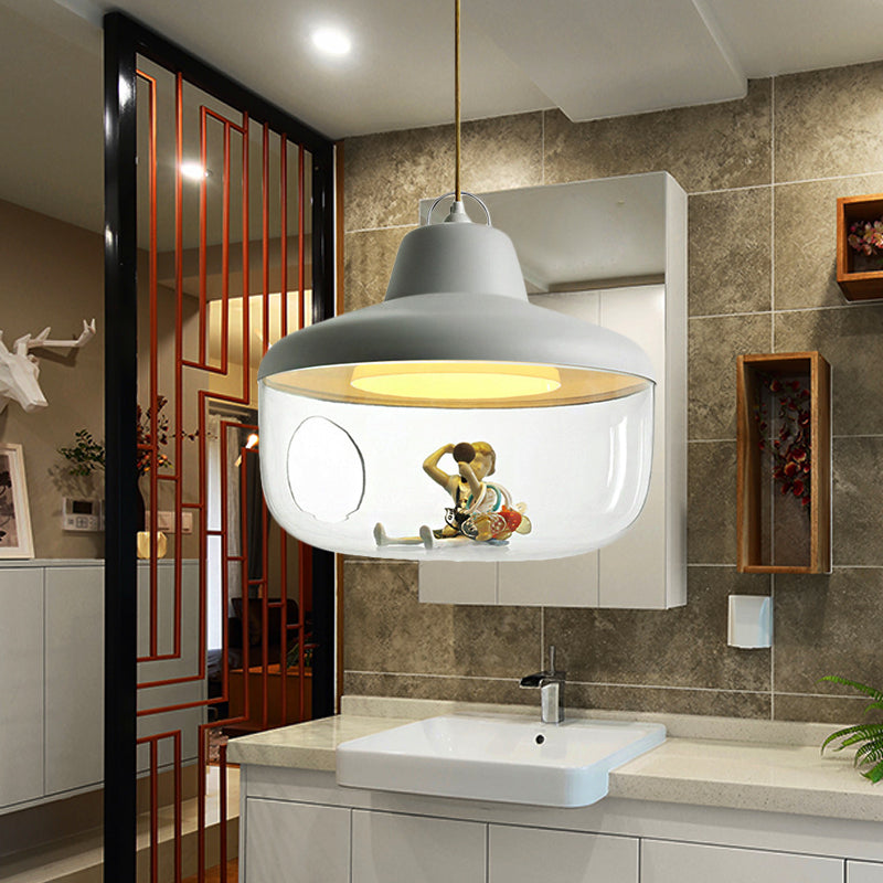 Macaron Style Black/Yellow Hanging Pendant Light for Dining Room with Clear Glass Shade