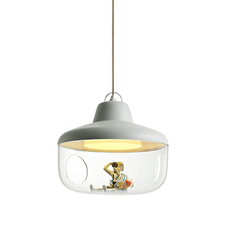 Macaron Style Black/Yellow Hanging Pendant Light for Dining Room with Clear Glass Shade