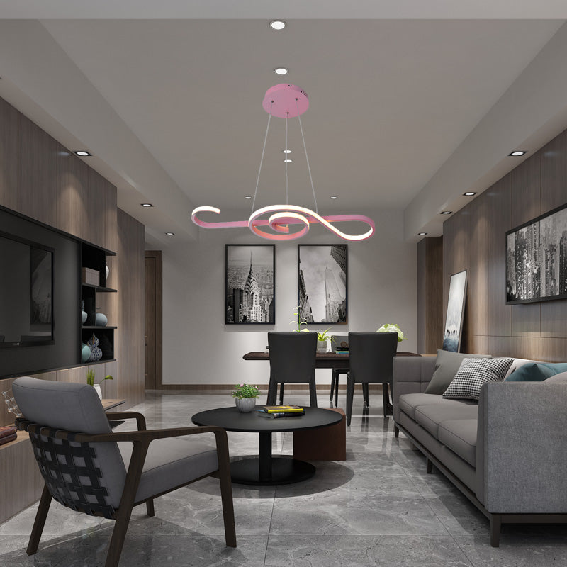 Contemporary Twist Pendant Chandelier - Yellow/Pink Acrylic Led Hanging Light For Bedroom