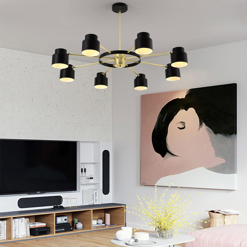 Modern Radial Pendant Chandelier - 6/8 Lights Metal Hanging Light For Bedroom Black/White
