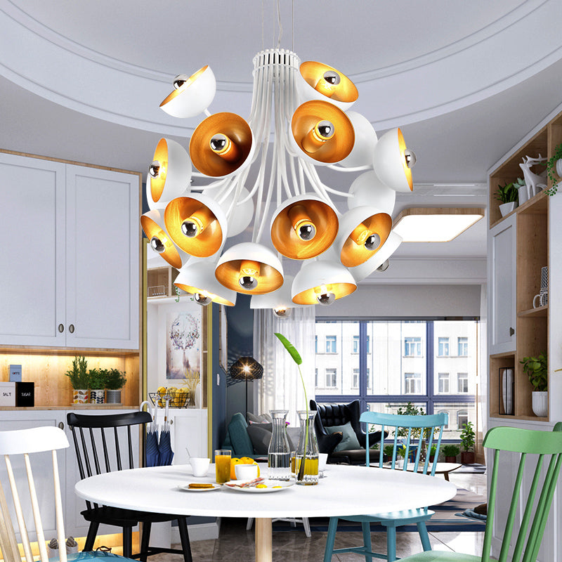 Retro Dome Chandelier Pendant Light - 24-Light Metal Ceiling Hanging Fixture In White/Gold