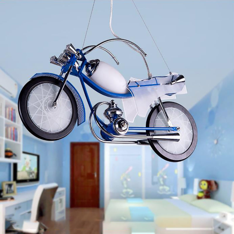 Childrens Bicycle Chandelier - Blue/White 2/3-Light Pendant Lamp For Dining Room Metallic & Acrylic