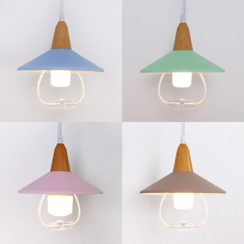 Stylish Black/Blue Conic Shade Hanging Lamp: Macaron-inspired Metal Pendant Light for Dining Table (1 Head)