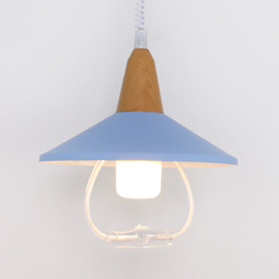 Conic Shade Hanging Lamp - Black/Blue Macaron Metal Pendant Light For Dining Tables Blue