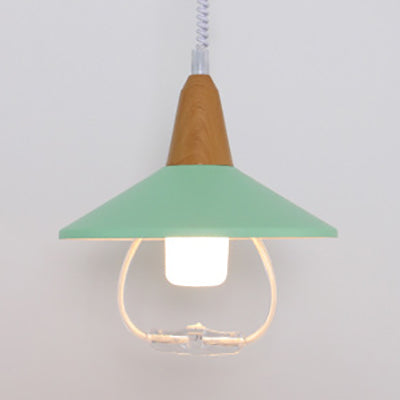 Conic Shade Hanging Lamp - Black/Blue Macaron Metal Pendant Light For Dining Tables Green