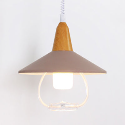 Conic Shade Hanging Lamp - Black/Blue Macaron Metal Pendant Light For Dining Tables Brown