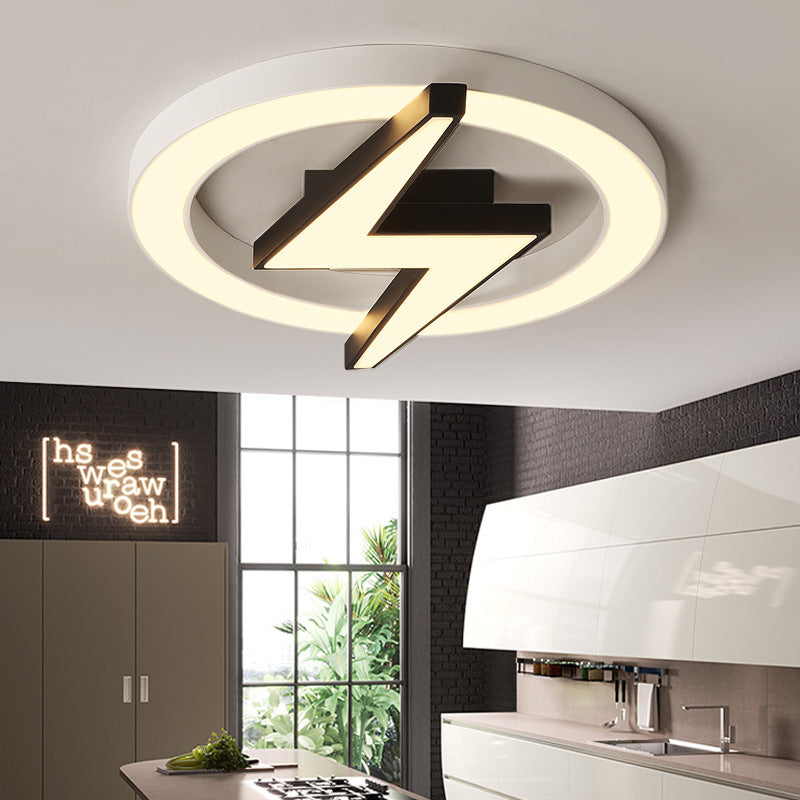 Kid's LED Ceiling Light - White Lightning Ring Design for Boys and Girls Bedrooms