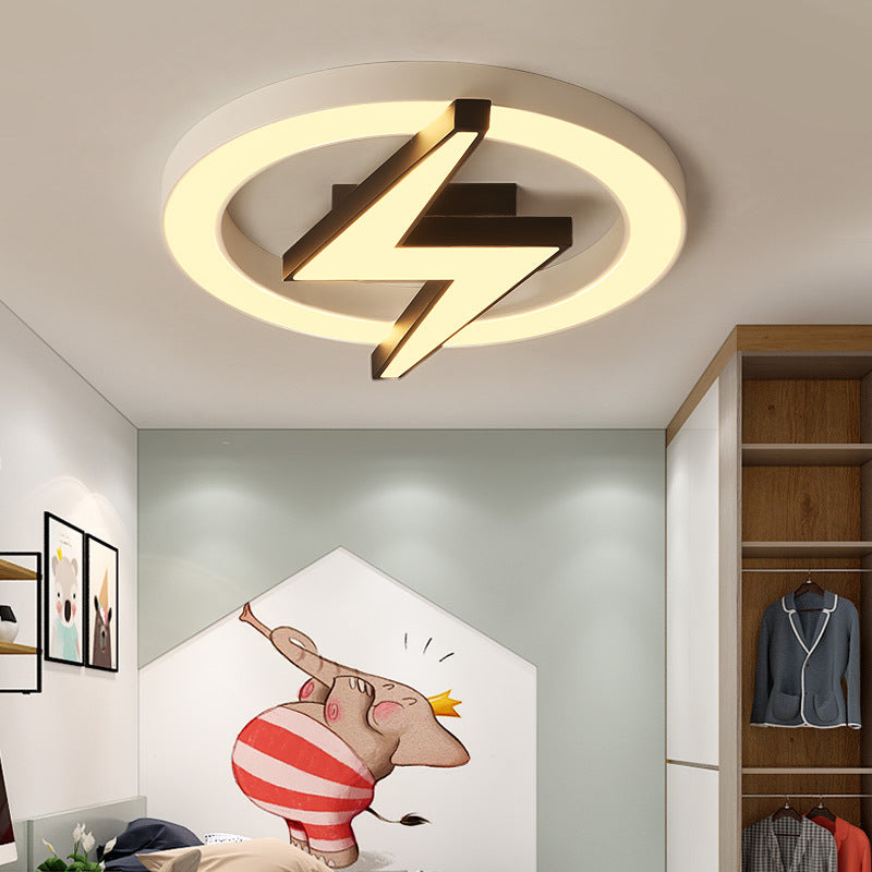 Kid's LED Ceiling Light - White Lightning Ring Design for Boys and Girls Bedrooms