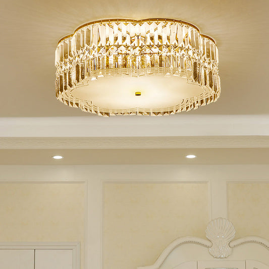 Gold Scalloped Flushmount Modern Ceiling Lighting - 19/23 W 4/5/6 Bulbs Faceted Crystal Bedroom