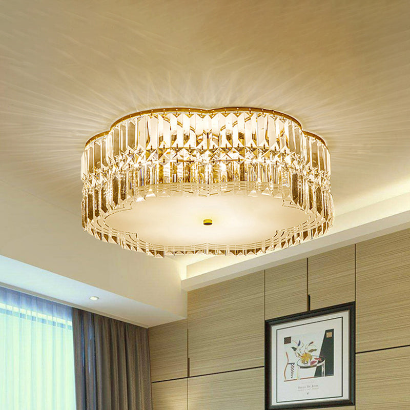 Plafonnier moderne festonné doré - 19"/23" W, 4/5/6 ampoules, cristal à facettes - Chambre à coucher