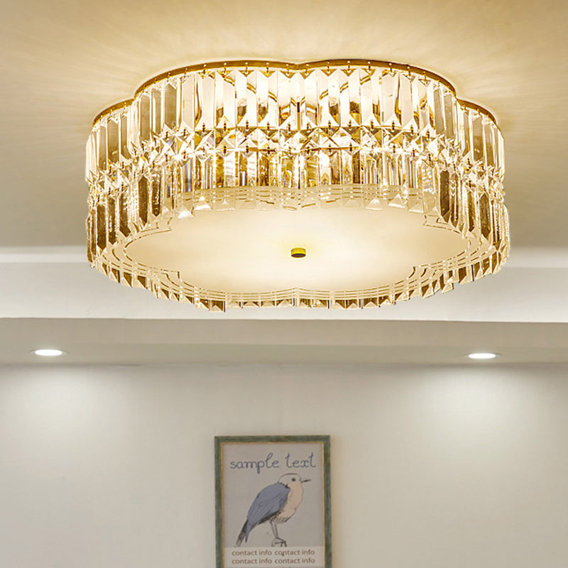 Gold Scalloped Flushmount Modern Ceiling Lighting - 19/23 W 4/5/6 Bulbs Faceted Crystal Bedroom