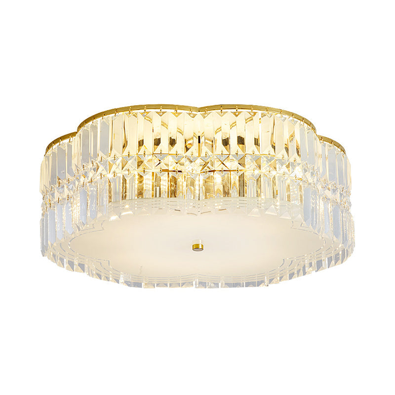 Plafonnier moderne festonné doré - 19"/23" W, 4/5/6 ampoules, cristal à facettes - Chambre à coucher