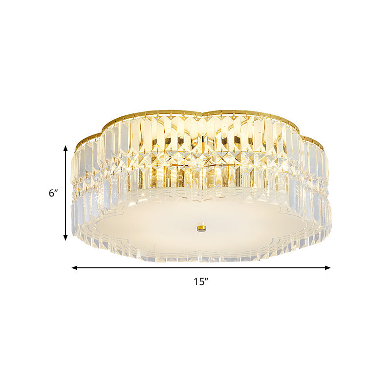 Gold Scalloped Flushmount Modern Ceiling Lighting - 19/23 W 4/5/6 Bulbs Faceted Crystal Bedroom