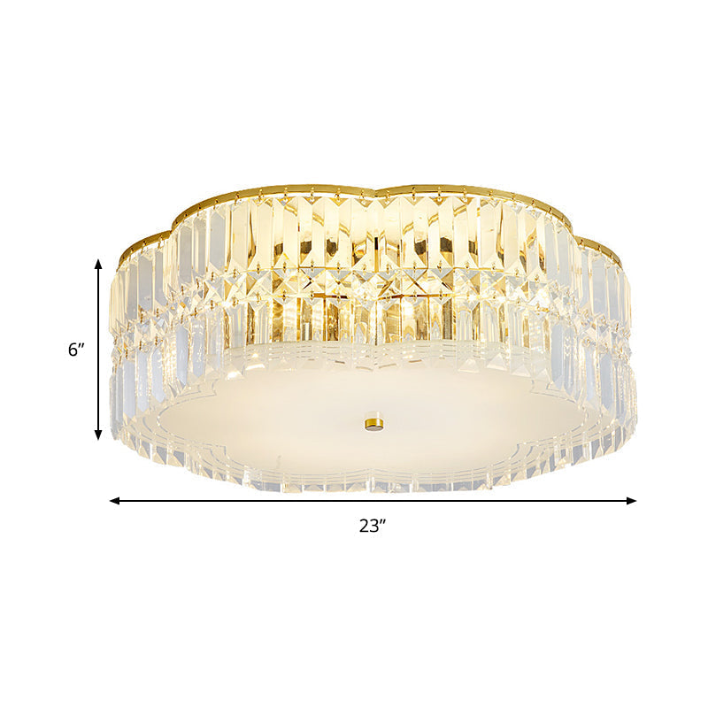 Gold Scalloped Flushmount Modern Ceiling Lighting - 19/23 W 4/5/6 Bulbs Faceted Crystal Bedroom